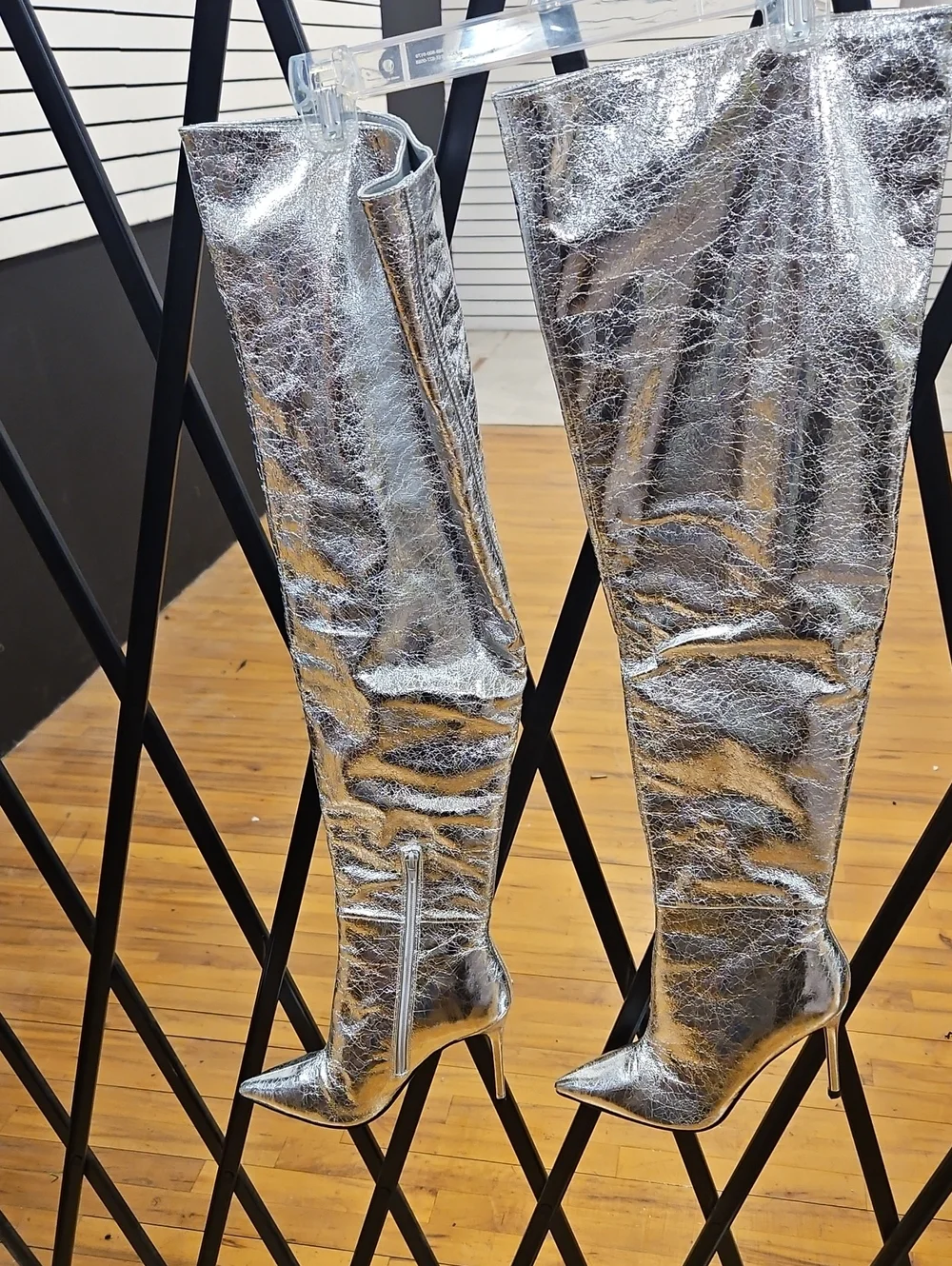 Steve Madden Metallic Silver Over-the-Knee Stiletto Boots
